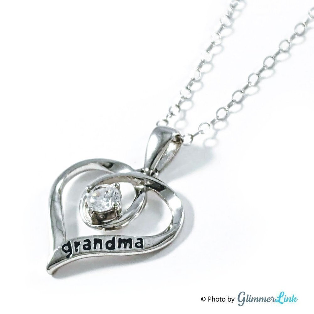 Sterling Silver Grandma Heart Pendant Necklace 925 CZ